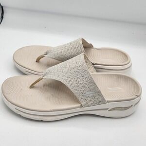 Skechers Arch‎ Fit Womens Beige Knit Flip Flop Sandals Size 11